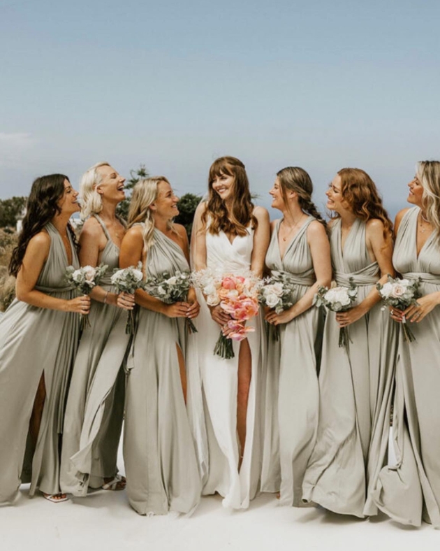 Jacqueline Louise Bridal boutique showcasing multiway bridesmaid dresses in multiple colors