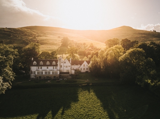 Losehill House Hotel & Spa Orangery set for wedding with panoramic Peak District views