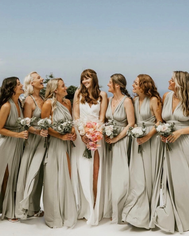 Jacqueline Louise Bridal boutique in Stratford-upon-Avon showcasing multiway bridesmaid dresses in coordinated colours